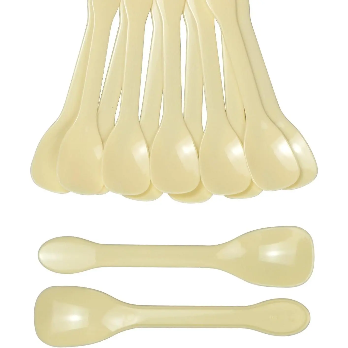 30 count Disposable Dessert Spoons, Mini Plastic Tasting Spoons for Ice Cream, Caviar & Desserts, Small Disposable Spoons for Sampling, Catering, Party Supplies & Mini Dessert Cups (Cream color)