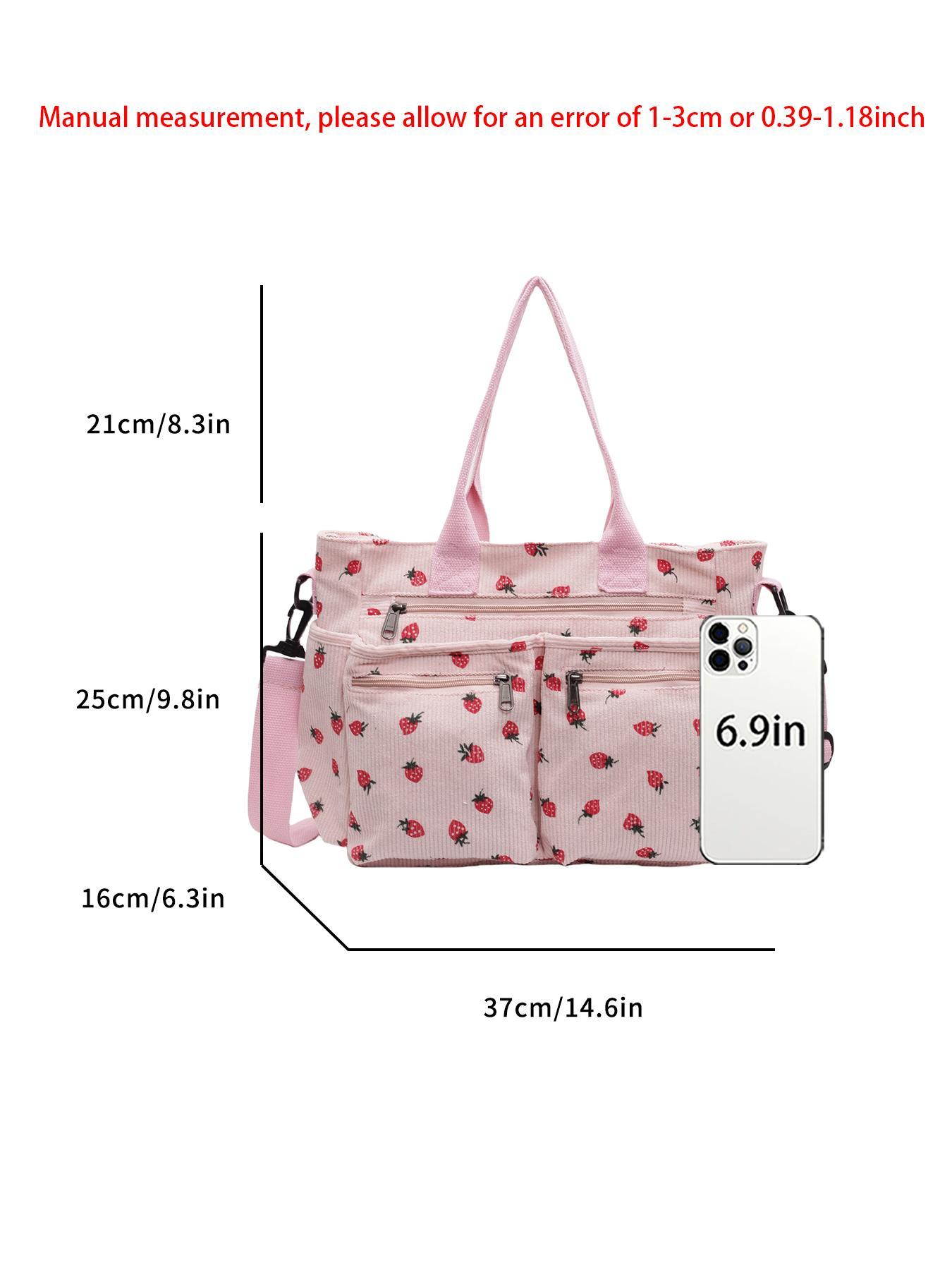 Women's Strawberry Pattern Tote Bag, Large Capacity Shoulder Bag for Daily Used, Casual Shopping Bag, Casual Trendy Versatile High-quality Daily Commuting Bag, Girl Fashionable Bag