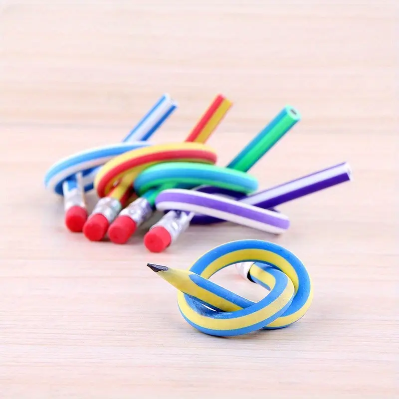 5pcs Vibrant Magic Bendy Flexible Soft Pencil Set with Eraser, Colorful Durable Ergonomic Design, Perfect for School Office Creative Projects