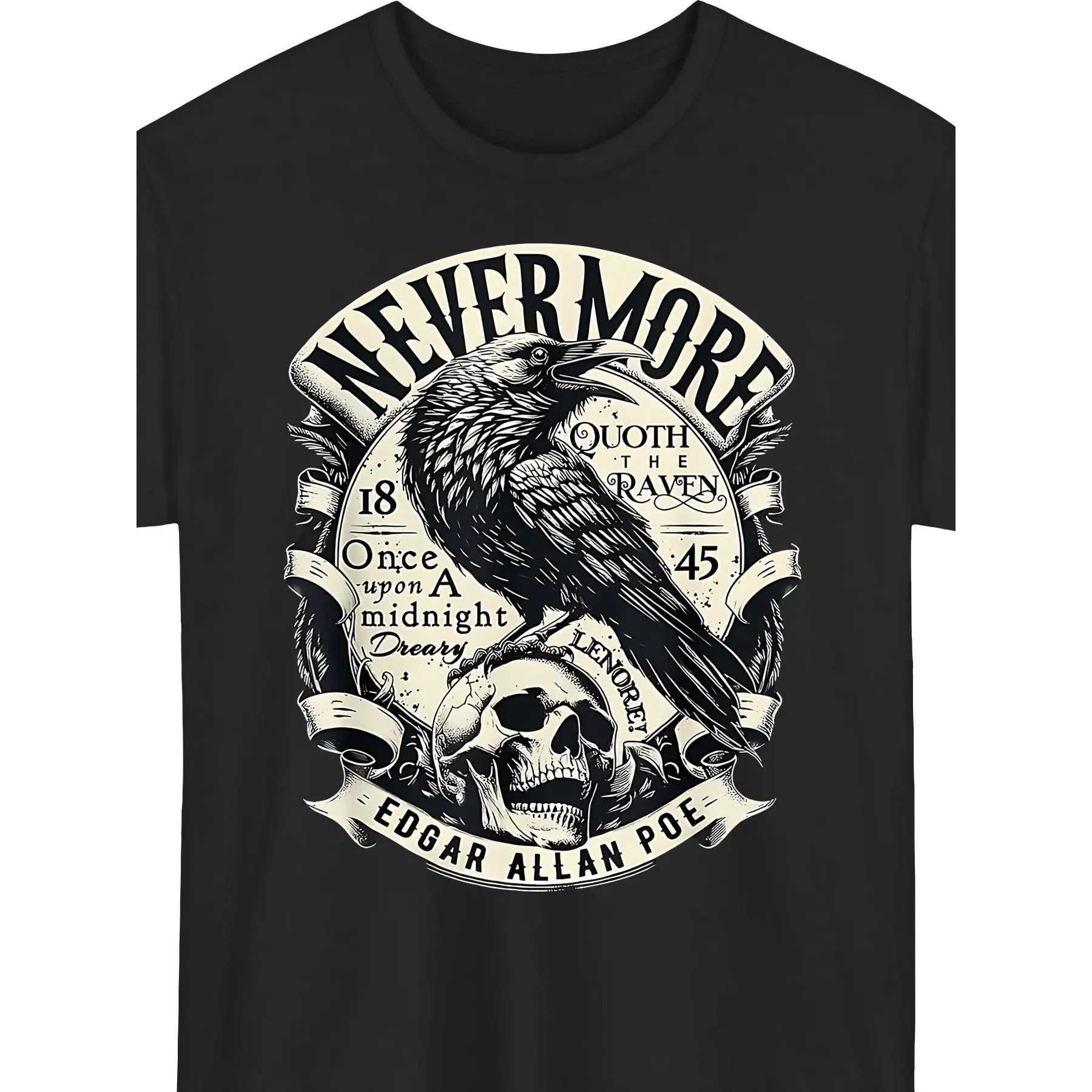 Edgar Allan Poe Nevermore Quoth The Raven T Shirt Design Street Trendy Style Casual Love Lover Tee Men'S Comfortable Round Neck Short Sleeves, Comfortable Round Neck Short Sleeve Casual Top for Casu