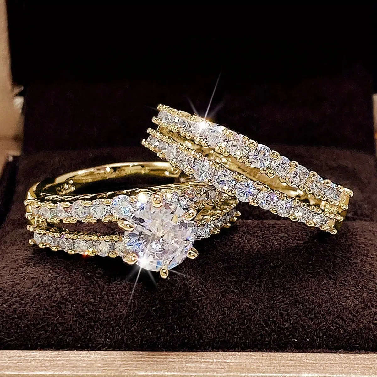 2-Piece Bridal Wedding Ring Set – 6-Prong Synthetic Cubic Zirconia – Women's Engagement & Proposal Jewelry Gift (No Box)