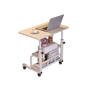 Adjustable Height Mobile Standing Desk with Wheels, Portable Rolling Computer Table with Storage Shelves for Home Office & Small Spaces