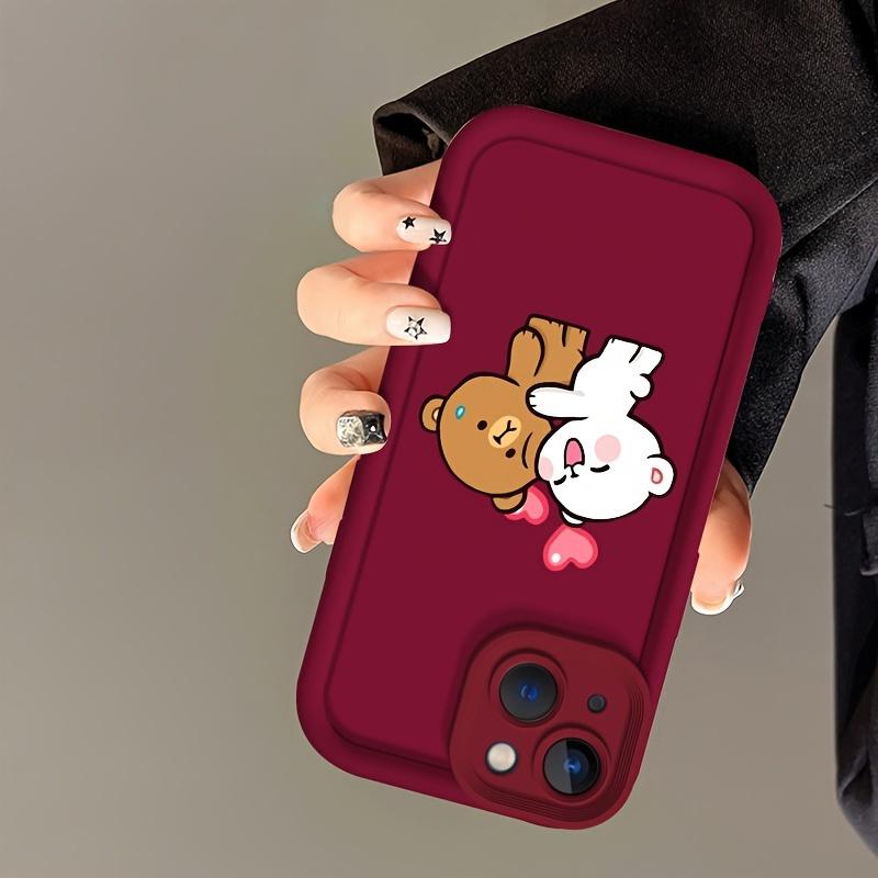 A Stylish And Cute Phone Case Featuring a Wine-Red Background with Adorable Bear Illustrations, Compatible with Iphone 16, 15, 14, 13, 12, 11 Pro Max, XS, And XR.