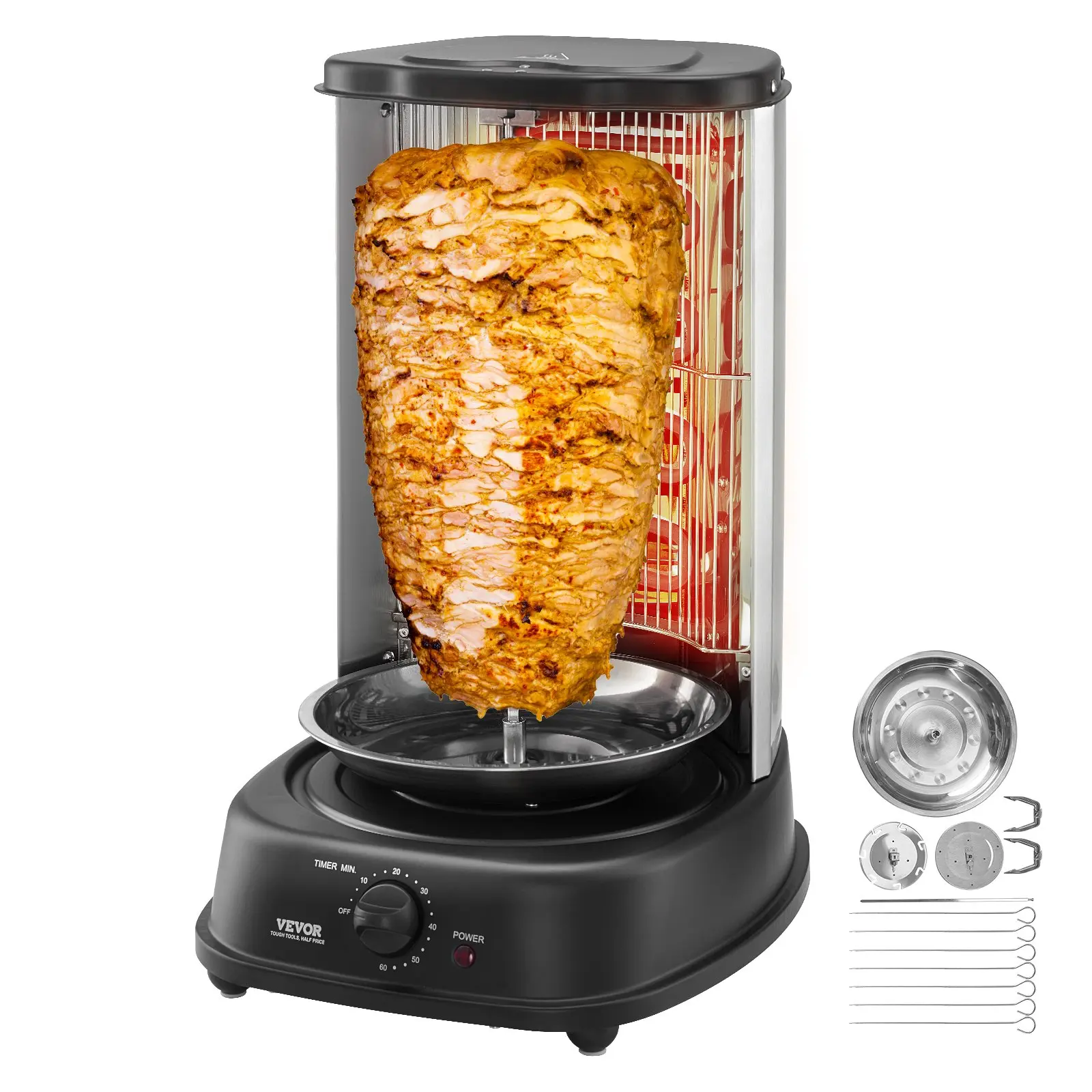 【DealsForYouDays】VEVOR Shawarma Grill Machine, Vertical Chicken Shawarma Cooker Machine Countertop, Electric Stainless Steel Broiler Gyro Rotisserie Oven Doner Kebab Machine, for Home Restaurant Kitchen Parties