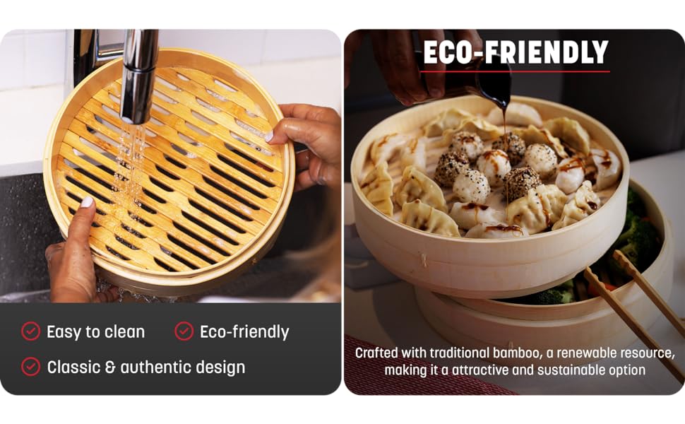 2-Tier Bamboo Steamer Baskets, 10-Inch