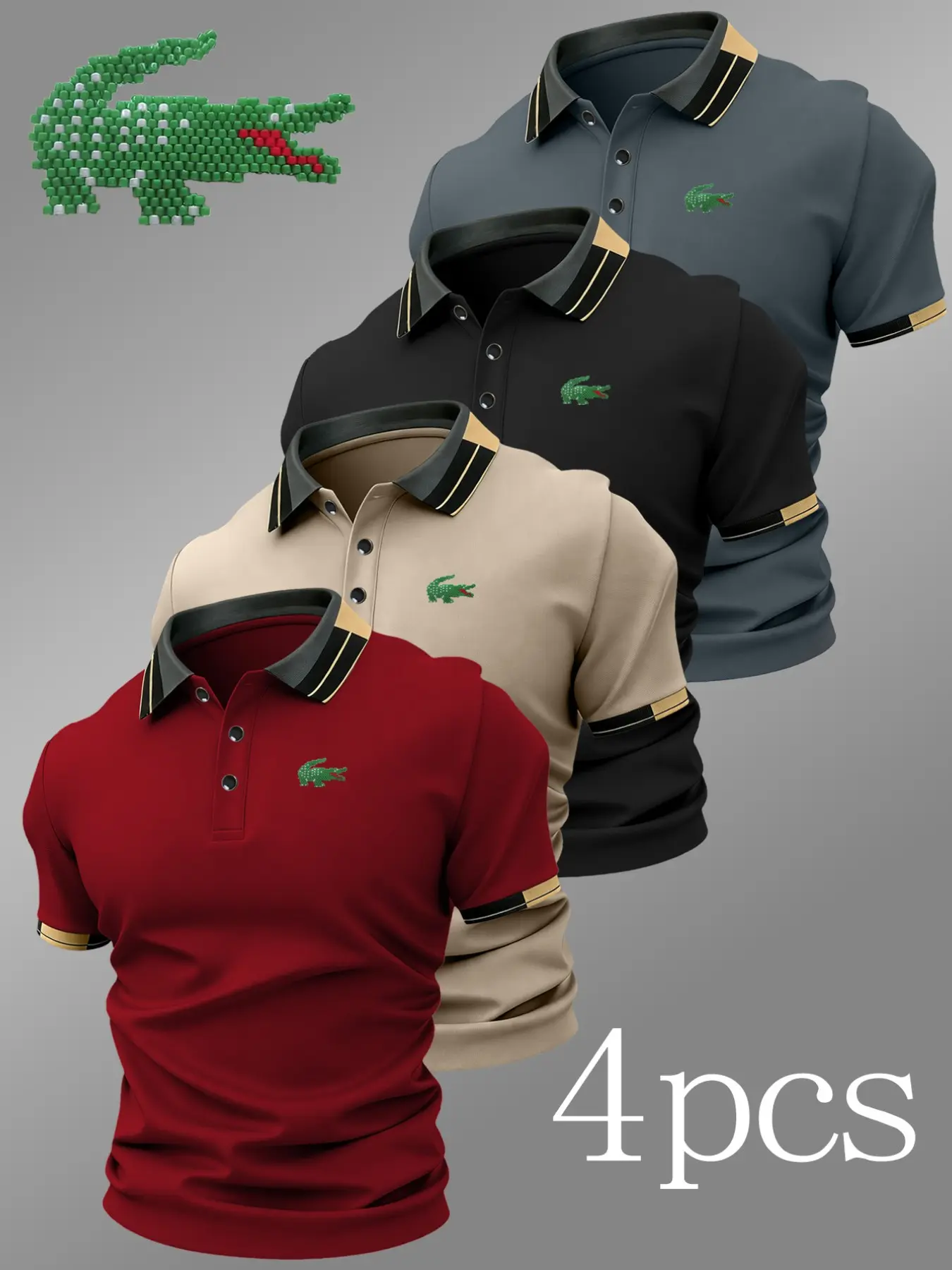 Men's Crocodile Print Button Down Shirt, Casual Fitted Design, Breathable & Durable, Ideal for All Seasons, High-Quality Polo Top, Breathable Summer Polo