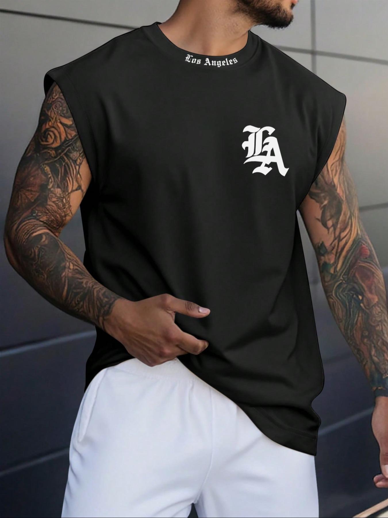 Men's Regular Fit Letter Print Tank Top Sleeveless Round Neck Top for Summer, Men's Top for Daily Wear, Tshirt, Casual Streetwear Top