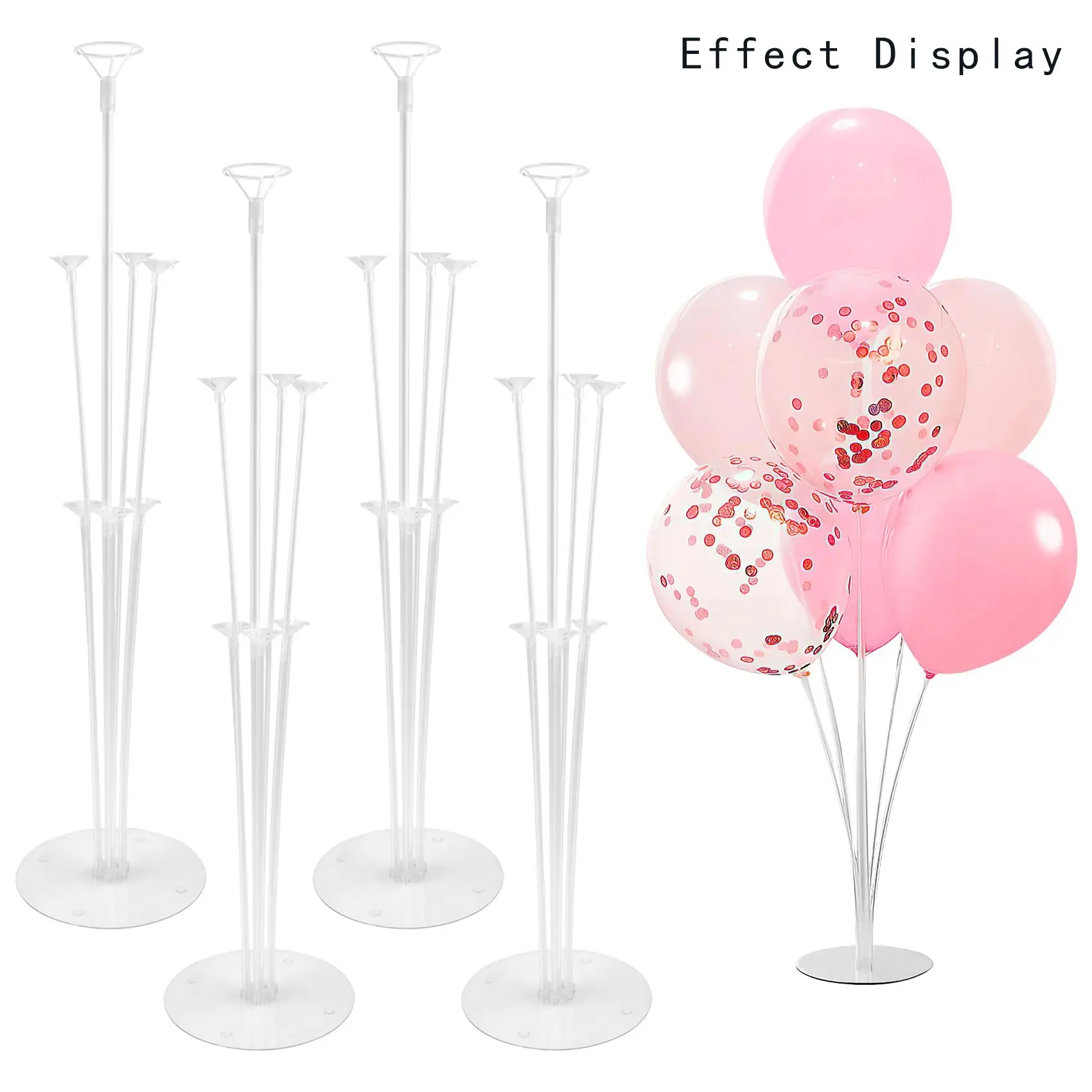 Set of 4 balloon stand kits, including balloon sticks with bases and tabletop balloon holders; suitable for Halloween, Christmas, weddings, birthdays, gender reveal with balloons parties, and table decorations, Balloon Column Kit