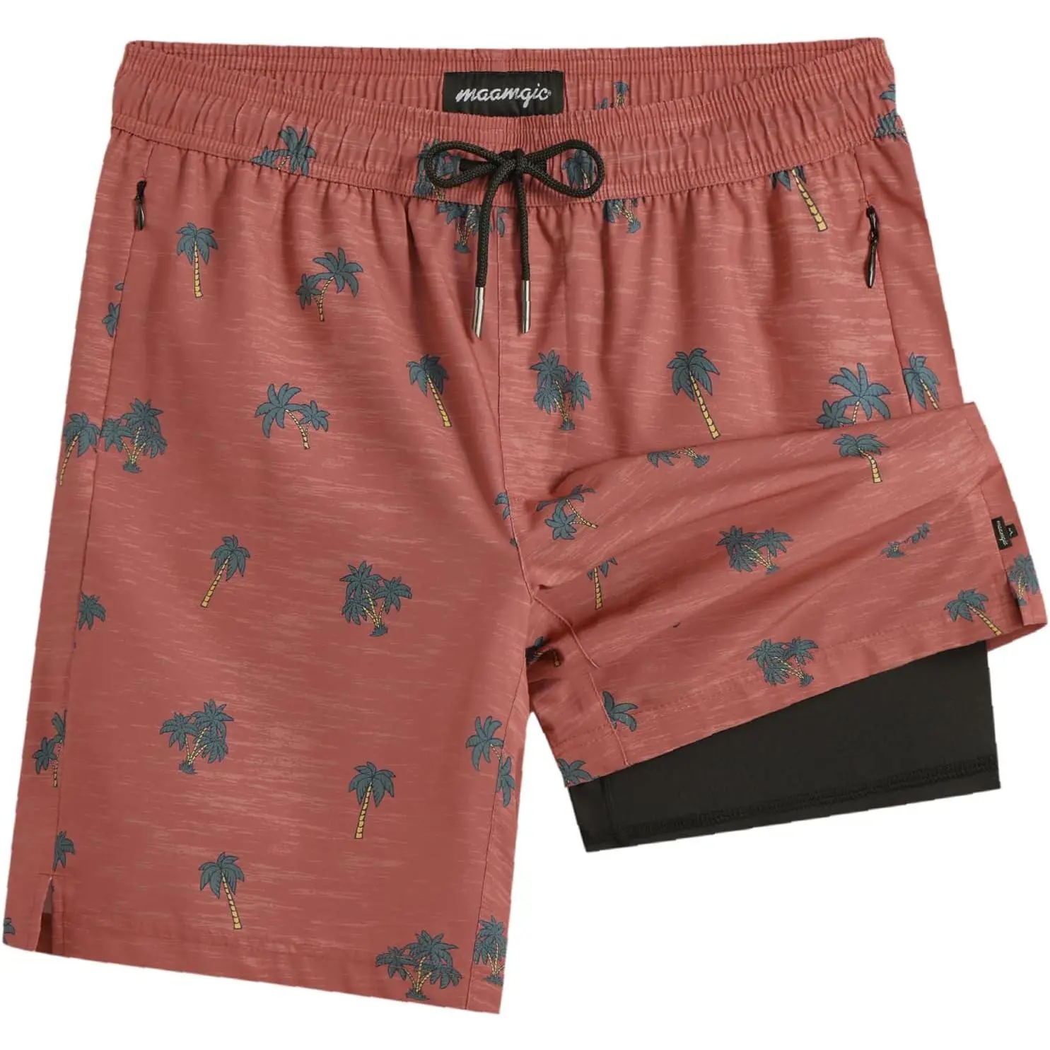 maamgic Male Compression Lined Swim Trunks, 9-in Recycled Stretch Beachwear with Zipper Pockets, Quick Dry Above-the-Knee Knee-Length Bathing Suit Shorts
