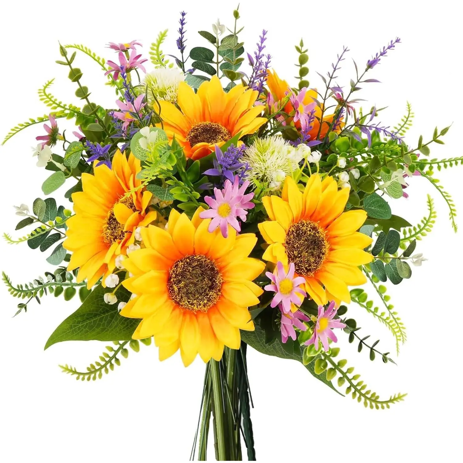 Artificial Silk Sunflowers for Cemetery Grave and Bridal Bouquets | Fake Sunflower Arrangements for Wedding Centerpieces, Home Kitchen Office Table Fall Floral DecorGift