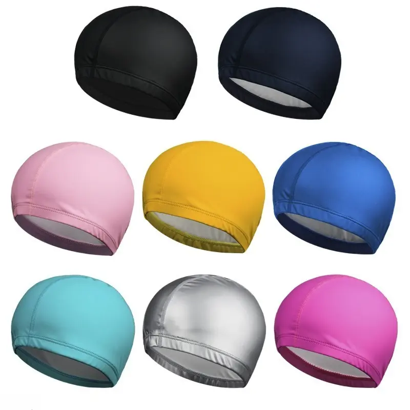7PCS High Elastic PU Coated Swimming Cap, Waterproof Breathable Large Size Swim Cap, Comfortable No Squeeze PU Swim Hat for Adult Men & Women, Solid Colors, Waterproof Cap