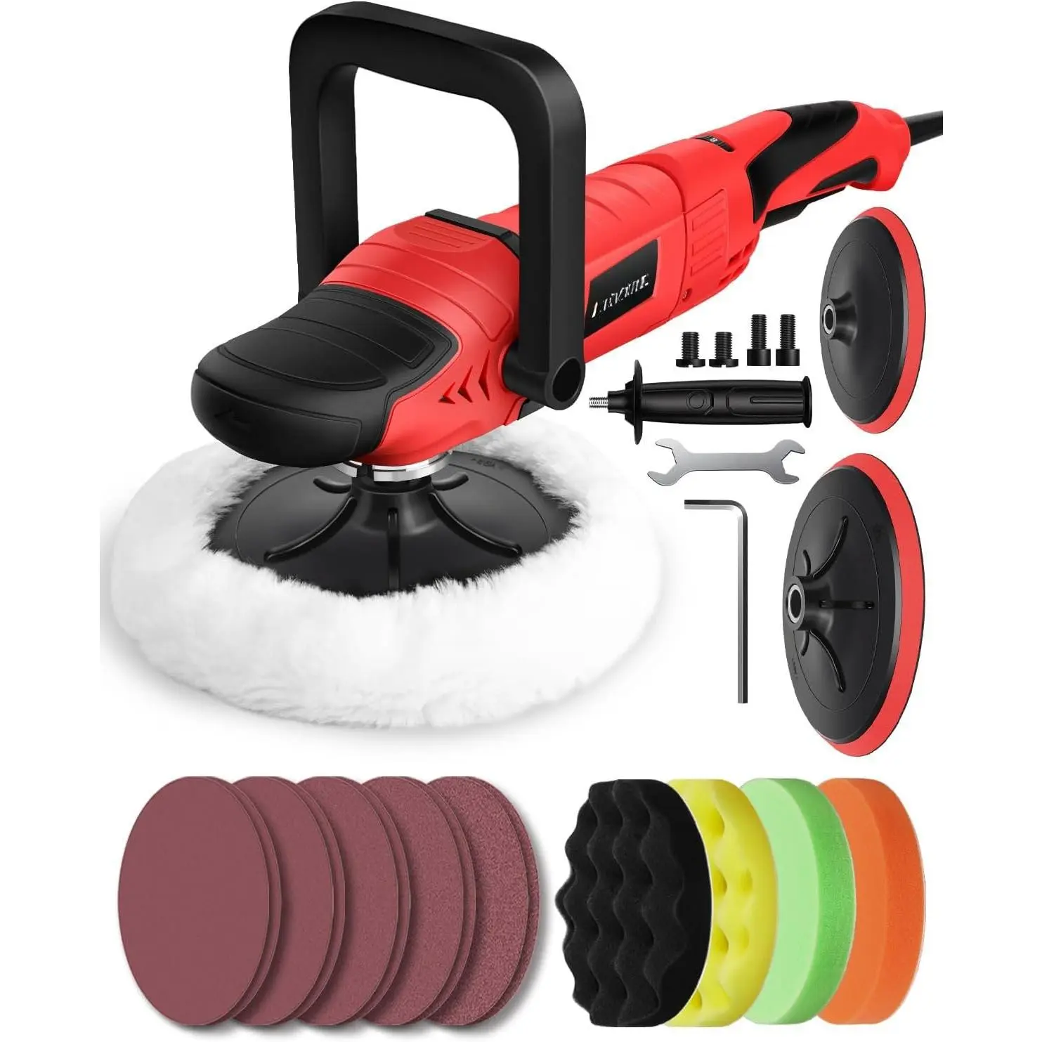 1200W Power Rotary Buffer Polisher with 6 Variable Speeds (1000-3500 RPM), Cooling Function, Adjustable Grip, 6-in & 7-in Backing Plates, Complete Kit for Car Detailing, Polishing, Waxing