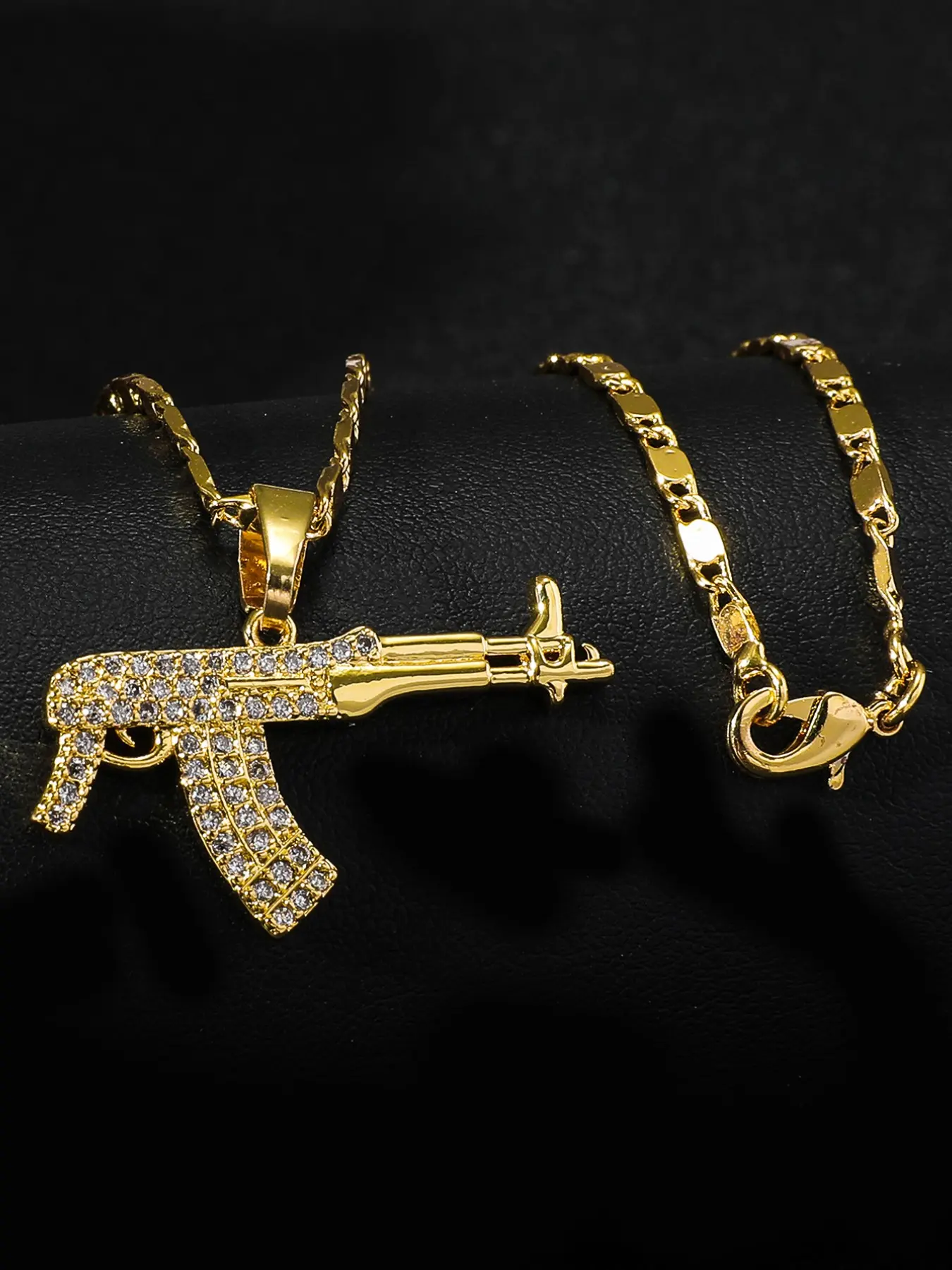 Men's Hip-Hop Zircon Rifle Bling Necklace, 3D Gun Pendant Jewelry, Fashionable Unique Accessory, Perfect for Trendy, Party Wear, Fashionable Jewelry Accessories