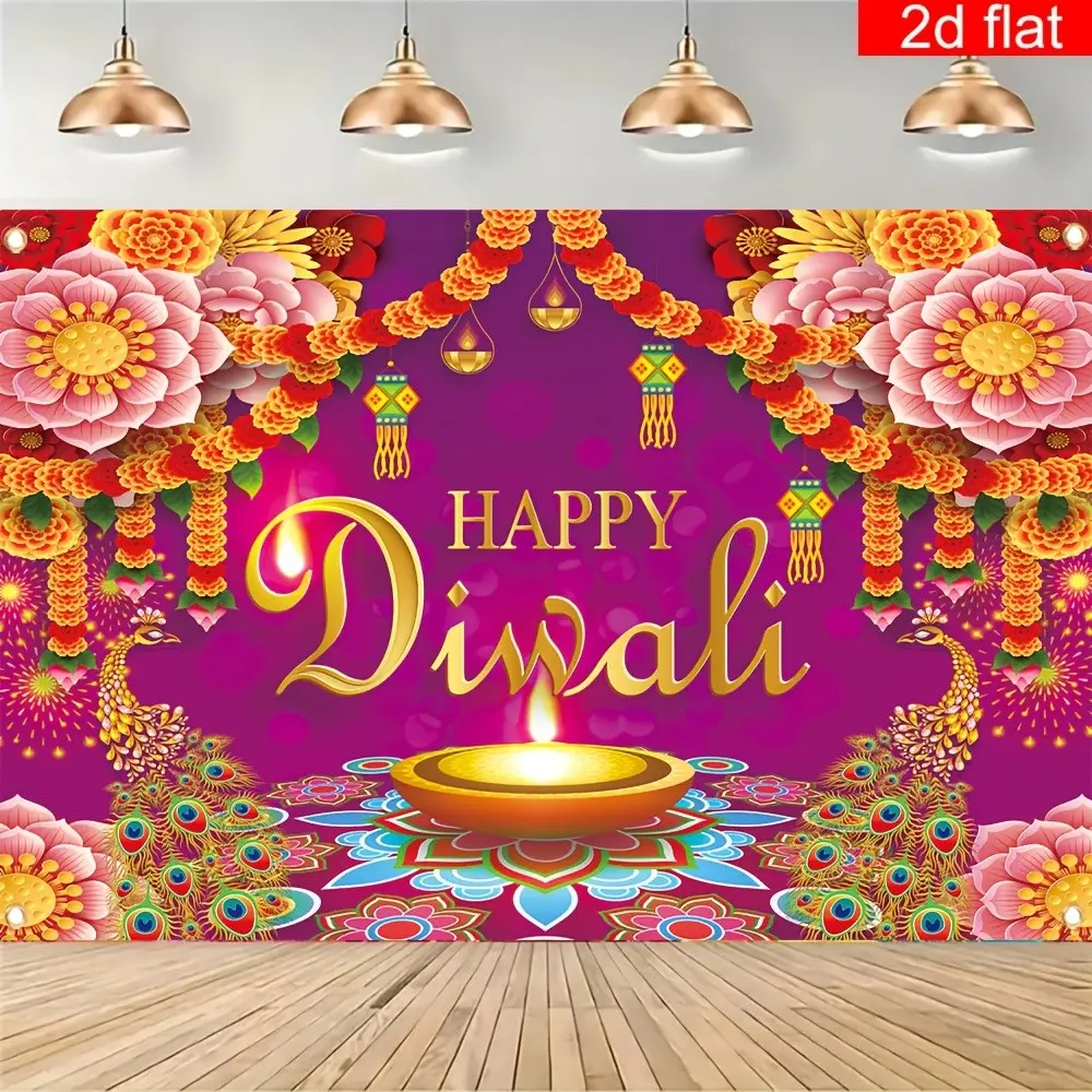 Diwali Happy Background Banner Decoration, Polyester, Indian Diwali Home Wall Hanging, Party Supplies, Durable and Easy to Hang