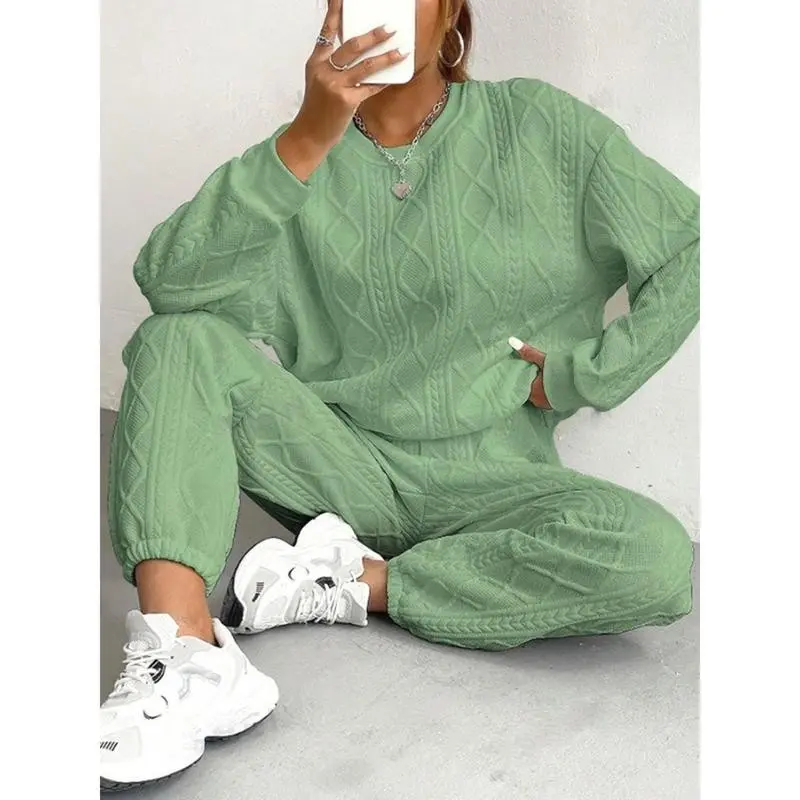 Women's Autumn and Winter Clothing Thread Jacquard Trousers Casual Two-Piece Suit Womenswear