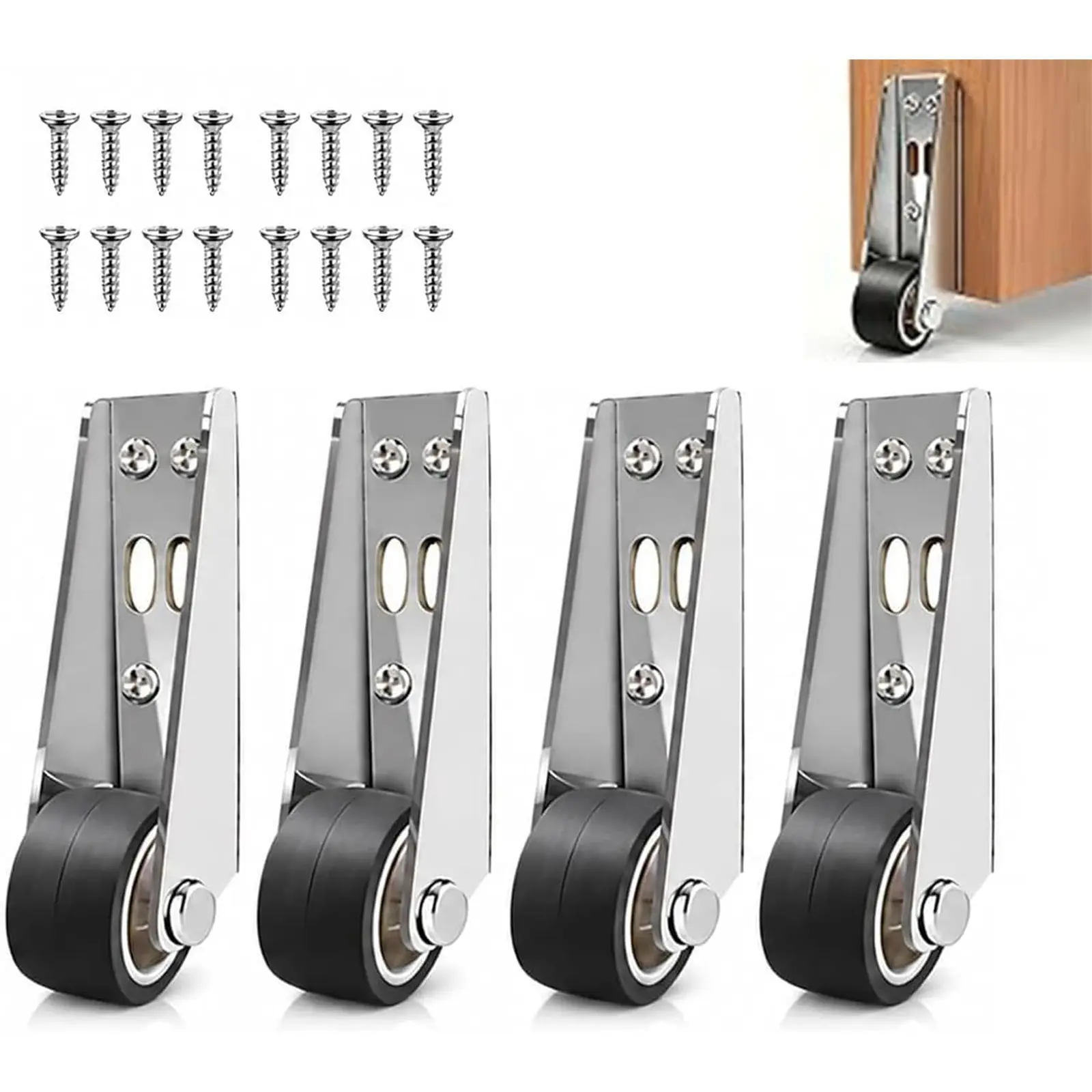 4PCS Vertical Track Roller Wheel, Heavy Duty Sliding Door Bottom Guide Roller, Alloy Steel Quiet Operation Soft Rubber Caster for Barn Sliding Door, Cabinet, Gate & Drawer, Up to 110LBS(50KG) Load Capacity