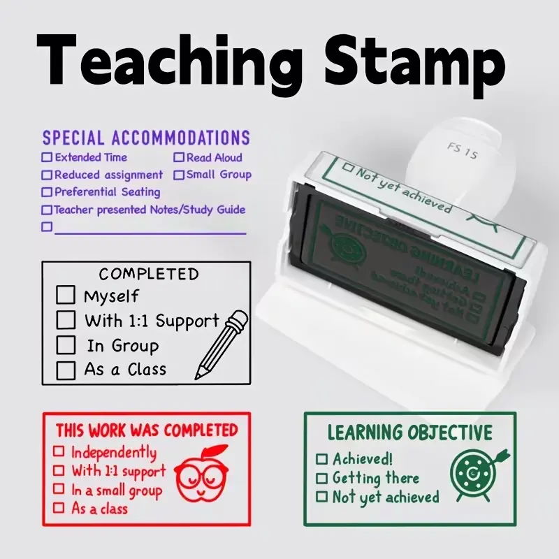 Self-Inking Teacher Feedback Stamp, Rectangular ABS Plastic Stamp with Checkboxes, for Classroom Teacher-Parent Evaluation & Efficient Homework Grading