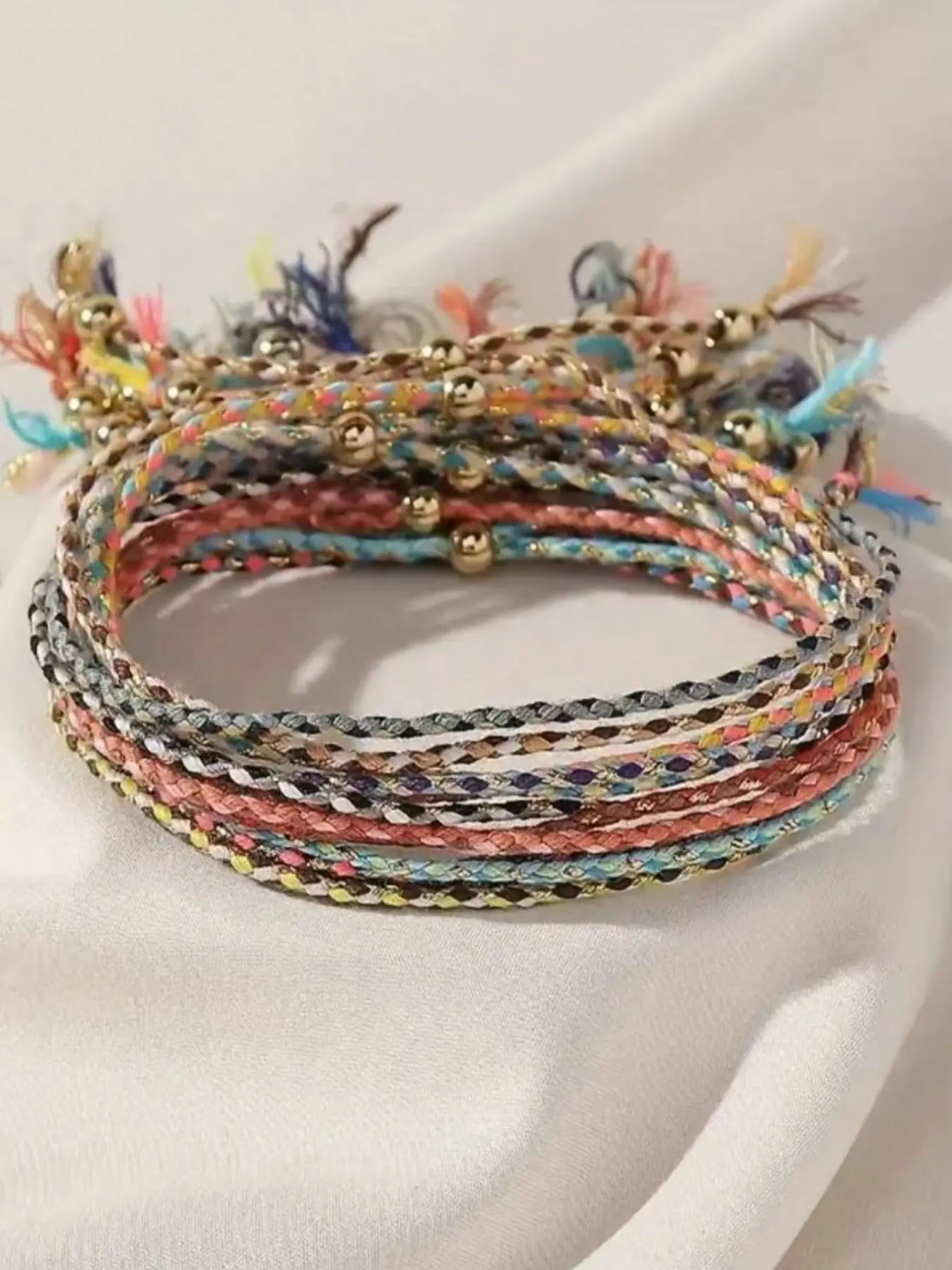 12pcs Bohemian Style Multi-Layer Colorful Braided Tassel Bracelets & Anklets, Fashionable Jewelry Accessories, Suitable For Men And Women, Ankle Bracelets Set
