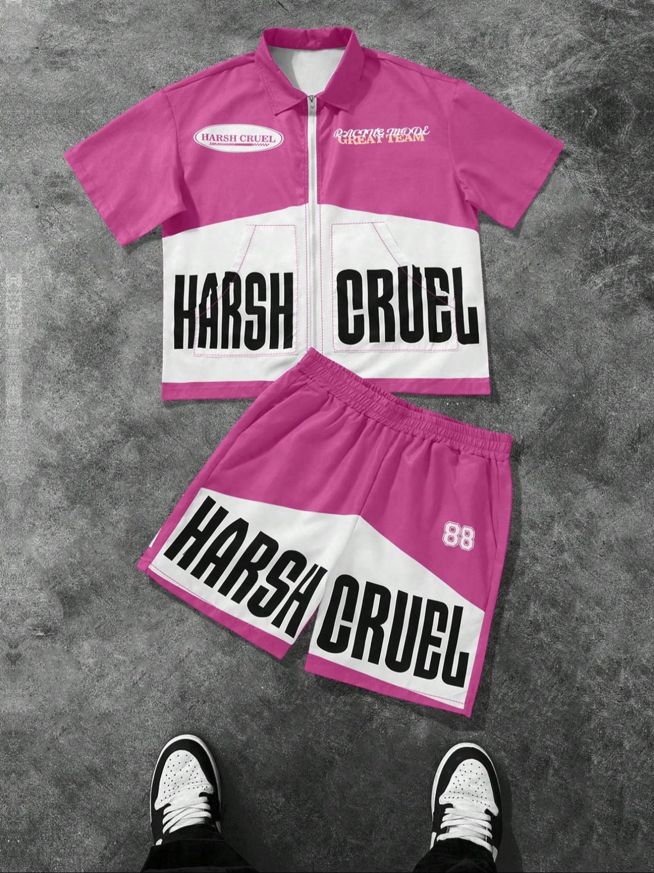 Men's Letter Print Short Sleeve Tee & Shorts, Menswear, Loose Casual Comfy Round Neck T-Shirt & Shorts Set, Men's Sleepwear for Summer, Athletic