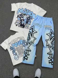 Hip-Hop Style Blue- Gradient Star Print Set, Streetwear Fitted Two-Piece, All Seasons Fashionable Clothing