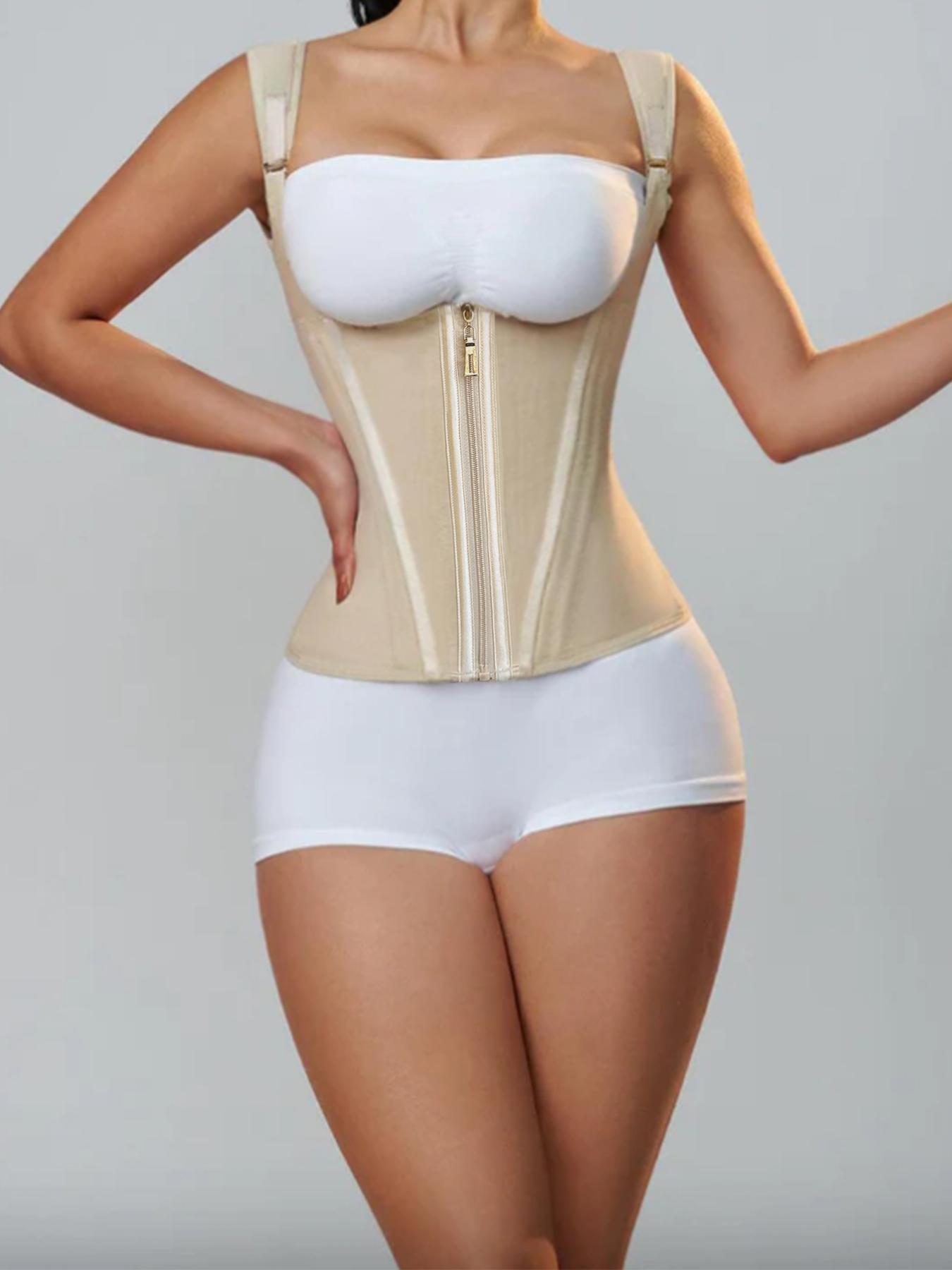 Women's Adjustable Hook & Eye Closure Zipper Front High Compression Shapewear Top, Open Bust Tummy Control Corset, Compression Waist Shaper, Ladies Shapewear for All Seasons