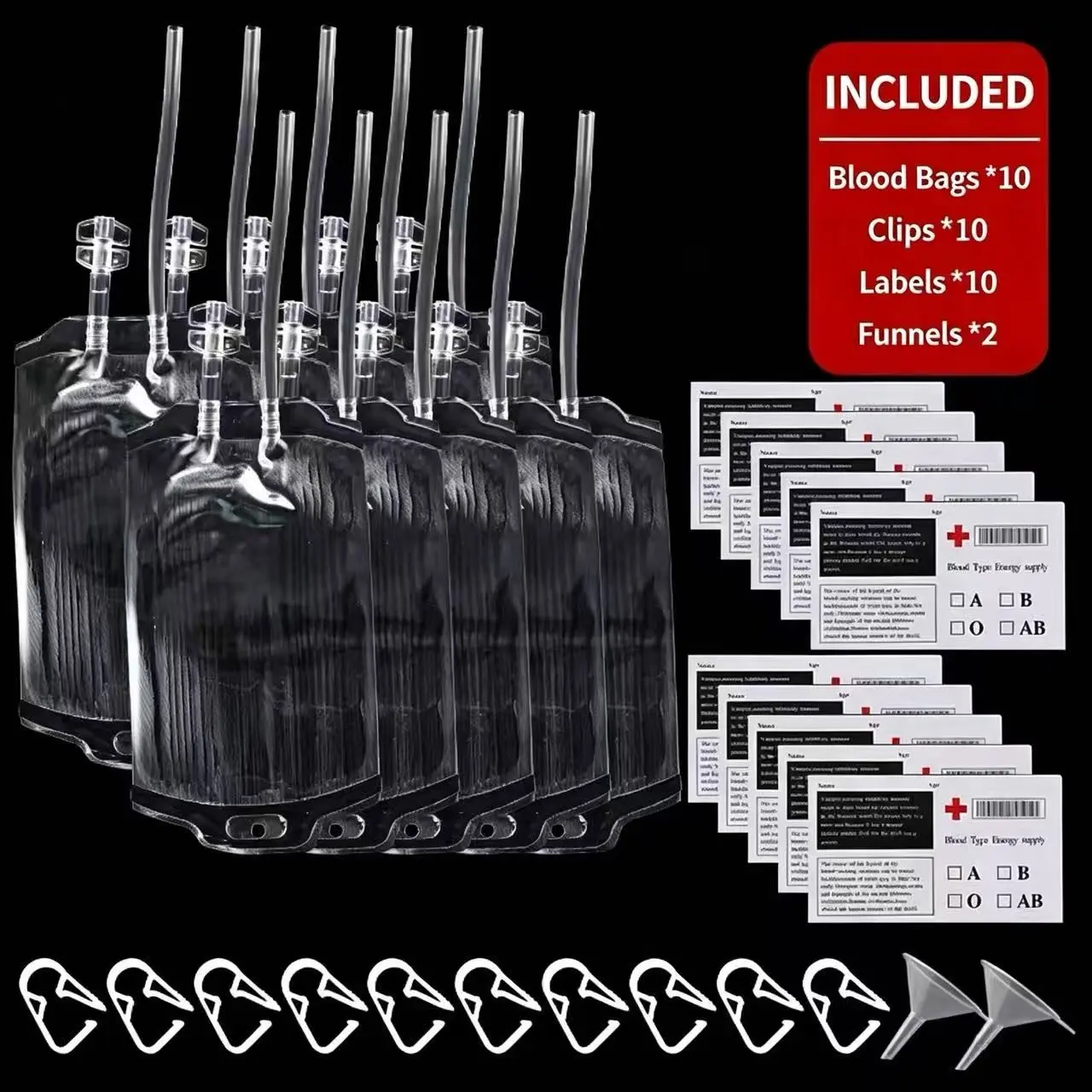 32 Piece Halloween Blood Bag Set, Reusable Plastic Hanging Party Decor, Medical Label, Perfect for Vampire Zombie Nurse Theme Parties