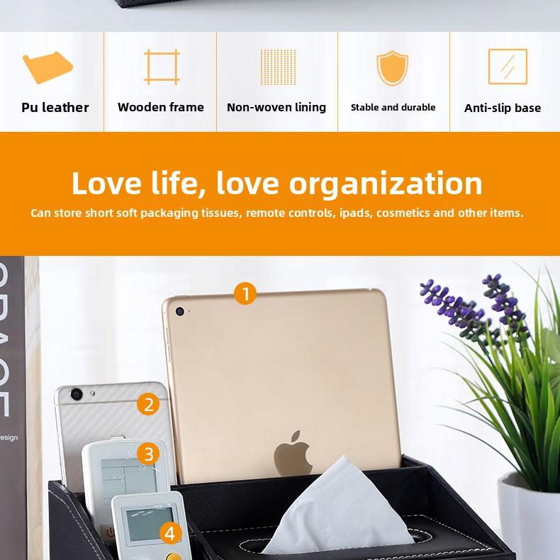 Creative Home Products Multifunctional Tissue Box Desktop Remote Control Storage Box Leather Tissue Holder