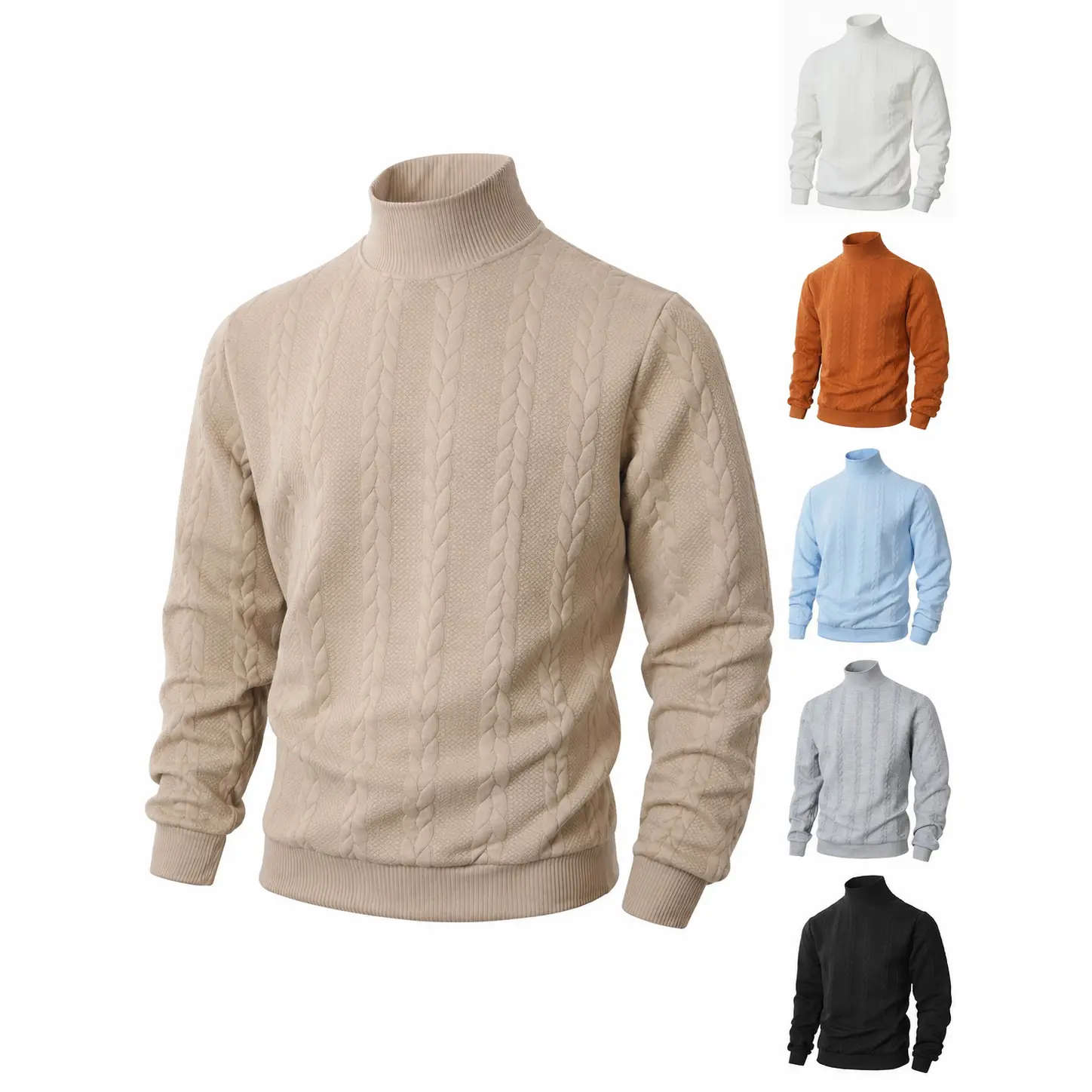 Men's Soft Cable Knit Pullover, Long Sleeve Turtleneck Sweater for Autumn Winter, Comfortable Casual Top for Business, Holiday and Weekend Outfits, Mens Gifts, Knitwear, Gifts For Boyfriend