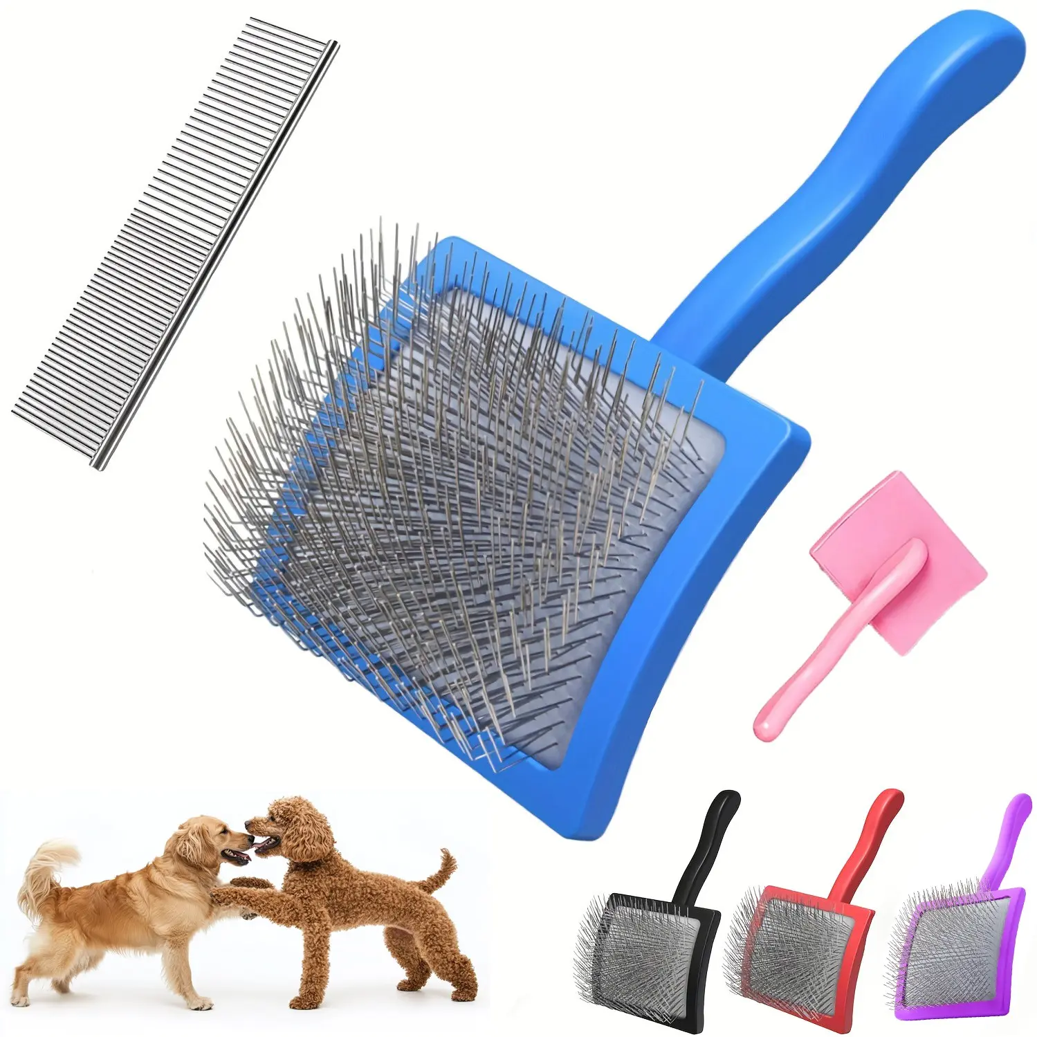 2-Pack Stainless Steel Pet Brushes Supplies, Professional Dog Grooming Brush, Long Bristles for Tangles, Suitable for Golden Retrievers, Poodles, Labradors