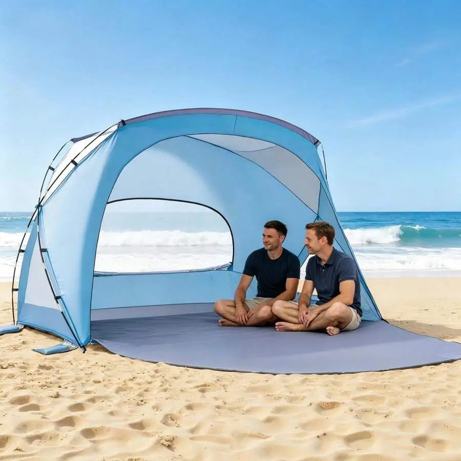 2026Beach Tent Sun Shelter For 6 Person, UPF 50+ Protection, Portable Sun Shade Canopy With Carrying Bag & Sand Pockets, Lightweight And Easy Setup Beach Umbrella For Family Camping Outdoor Picnic