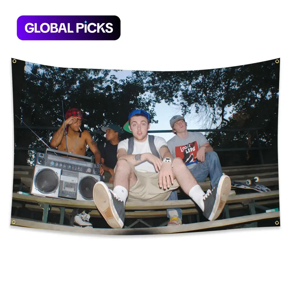 1 Count Mac Miller Rapper Flag Banner, Hip-Hop Music Wall Hanging Tapestry with Single-Sided Printing, 2 x 3 ft (60 x 90 cm) or 3 x 5 ft (90 x 150 cm), Hanging Wall Art with 4 Grommets, Decoration Items for Indoor and Outdoor Room Decor #GLOBAL PICKS