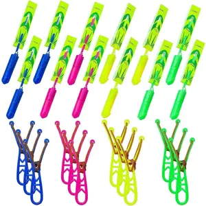 Slingshot Flying with Lights, Copter Launcher, 4 Color Slingshot for Kids, Rubber Band Launched Helicopter Toy, Includes 12 Helicopters +12 Launchers, for Summer Outdoor, Dark Party Supplies (12 Sets)fidget toys
