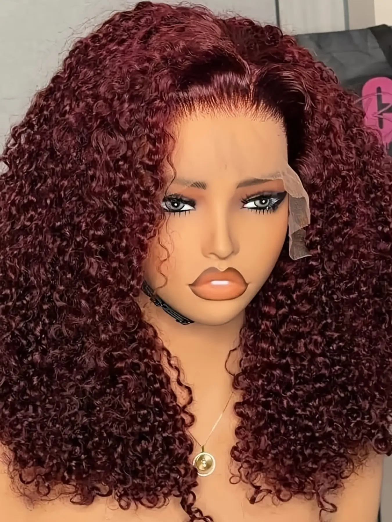 26-Inch 180 Density Wine Curly T-Part Wig, Comfortable Wear, Heat Resistant, Soft Glue-Free, Breathable, Fashion Women's Wig