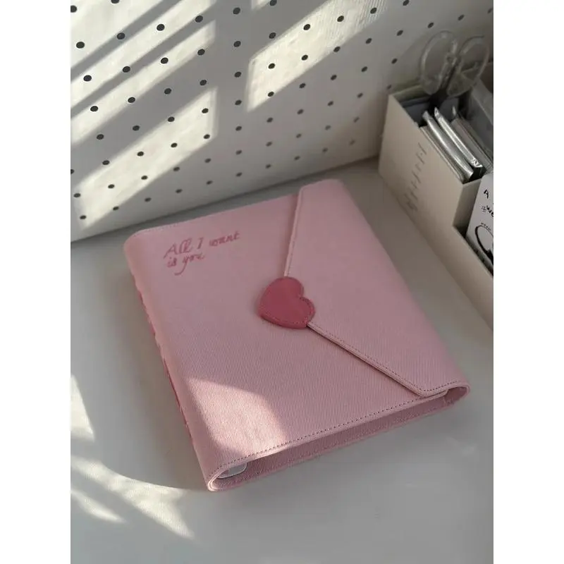 A5 Pink Denim Binder Love Pocket Album Idol Anime 3-inch Photo Collect Book Korean Poca Binder