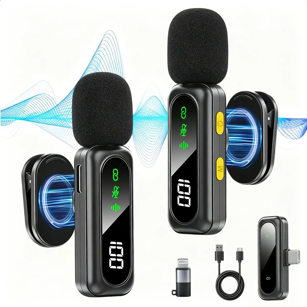 Wireless Lavalier Microphone, Portable Mini Microphone with Intelligent Noise Reduction, Clear Audio Recording, USB-C & Lighting Receiver, Compatible with iPhone iPad Android for Video Creation, Interviews and Streaming