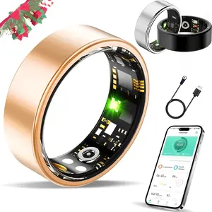 Health Tracker Ring, Gold Titanium Finish & Built-In Wellness Sensor Array, Sizes 7-12, For Men Women Step Counting Sleep Analysis & On-The-Go Active Use, Discreet No-Bulge Design iOS Android App Sync Waterproof Comfortable Fit