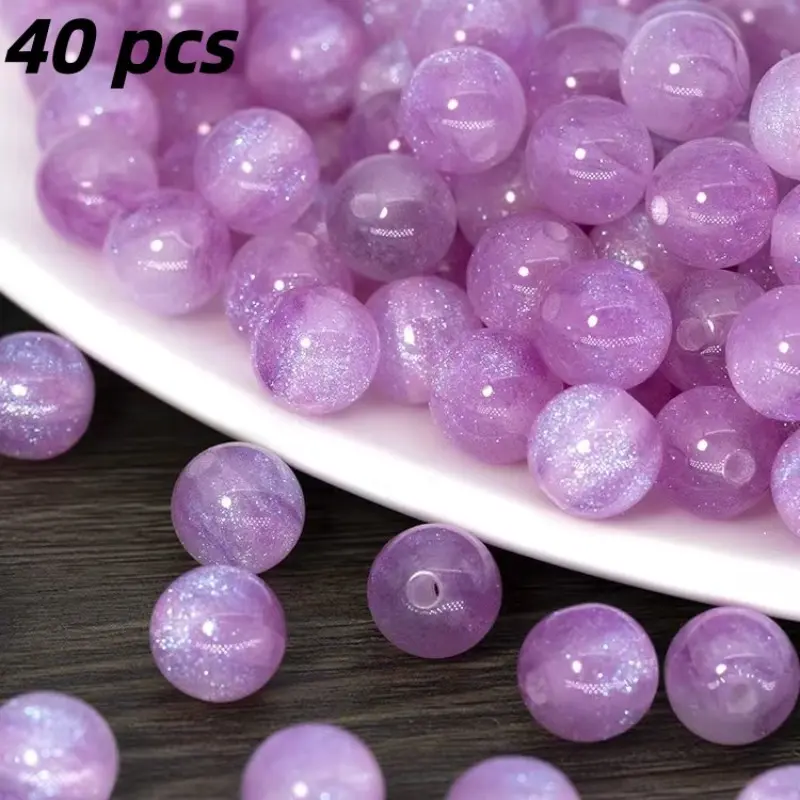 40 Flashing Beads, 10mm Resin Jewelry Making Parts, DIY Bracelets, Earrings, Mother's Day Gift, Smooth Texture, Sparkly Beads, DIY Beading Accessories