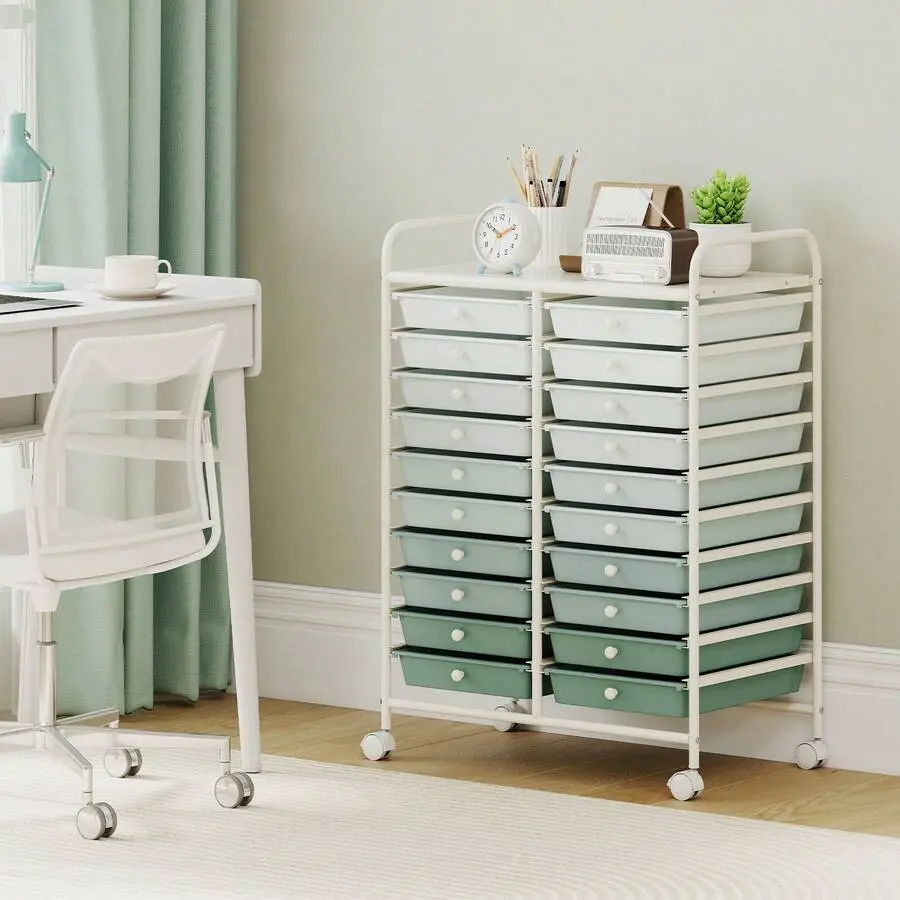 20-Drawer Rolling Storage Cart W/Removable Drawers & Metal FrameLockable Wheels,chabuildreark,farmhouse,coffee bar cabinet,,dresser,,unit,,jewelry,armoire,,tower,,cabinets,bathroom,mirror,wooden,organizer