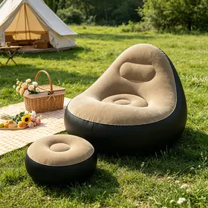 Portable Folding Camping Sofa Chair Set, Includes Air Pump, Velvet Fabric, Indoor Outdoor Relaxation, Gaming, Travel, Camping, Unisex Modern Sofa