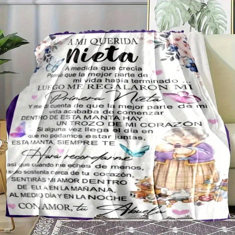Spanish Flannel Throw Blanket with Granddaughter Letter Print - 280GSM Cozy All-Season Blanket for Couch, Car, Office & Travel