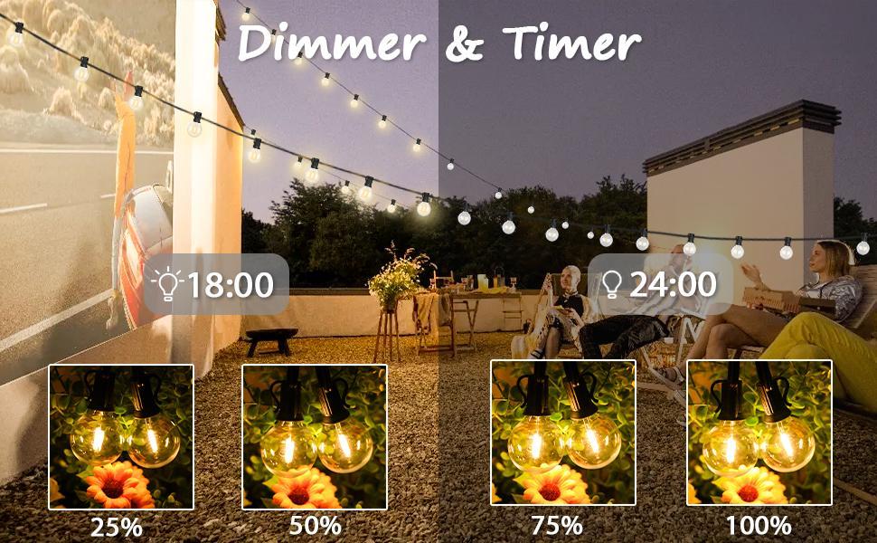 52/104Ft Solar String Lights Outdoor Waterproof, Solar String Lights for Outside with Remote, LED Solar Lights String with 26 Shatterproof Bulbs, Dimmable Solar Patio String Lights for Cafe Bistro Party