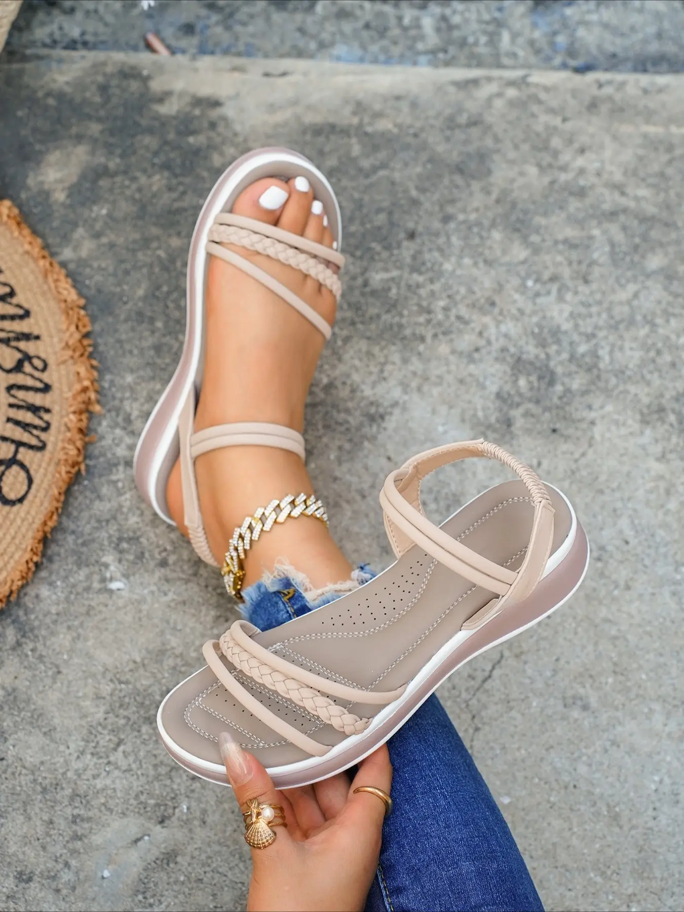 Women's Braided Thin Strap Platform Wedge Sandals, Elastic Slingback Open Toe Casual Shoes, Soft Cushioned Anti-Slip Sole Footwear for Summer Daily Walking & Beach Vacation