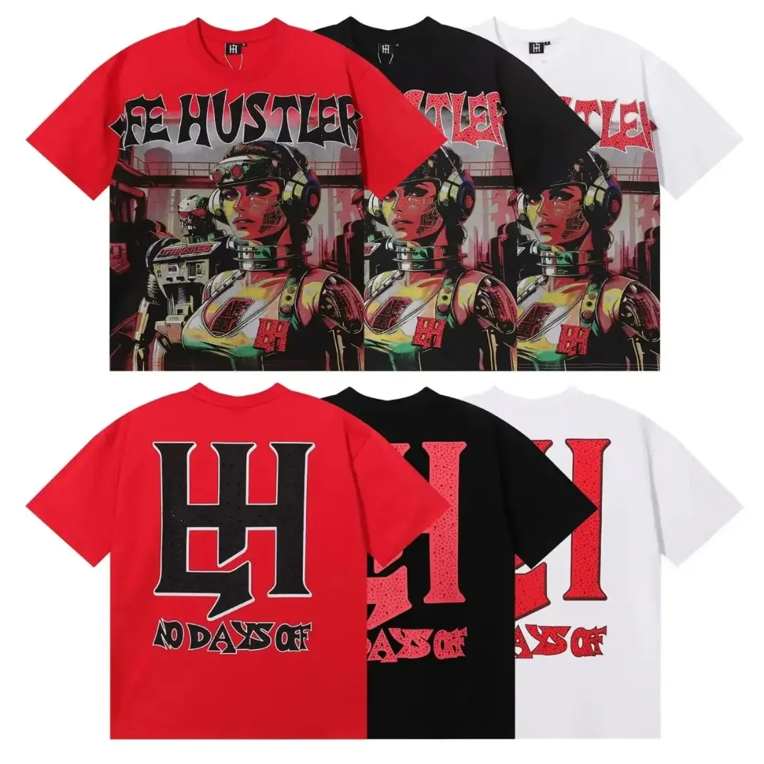Trending Life Hustlers Rhinestone Graphic Cotton T-Shirt LH025 Heavyweight Oversized Tee Shiny Diamond Print Y2K Hip Hop Streetwear Short Sleeve Top Vintage Casual Summer Fashion Unisex Gift