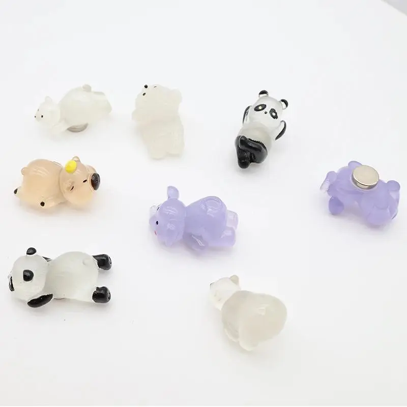 Cartoon 8pcs Glow-in-the-Dark Animal Refrigerator Magnets - Panda, Dog, Elephant, Capybara, Strong Magnetic Hook Push Pin for Magnetic Art, Playful Fridge Decor, Home Decor
