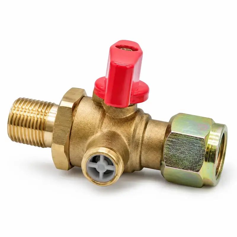 M18 x 1.5 Pneumatic Air Valve, Male Female Thread Air Flow Control Valve with Exhaust Port, 1/4 Turn Red Handle Shut Off Valve, Industrial Air Fitting for Repair & Maintenance