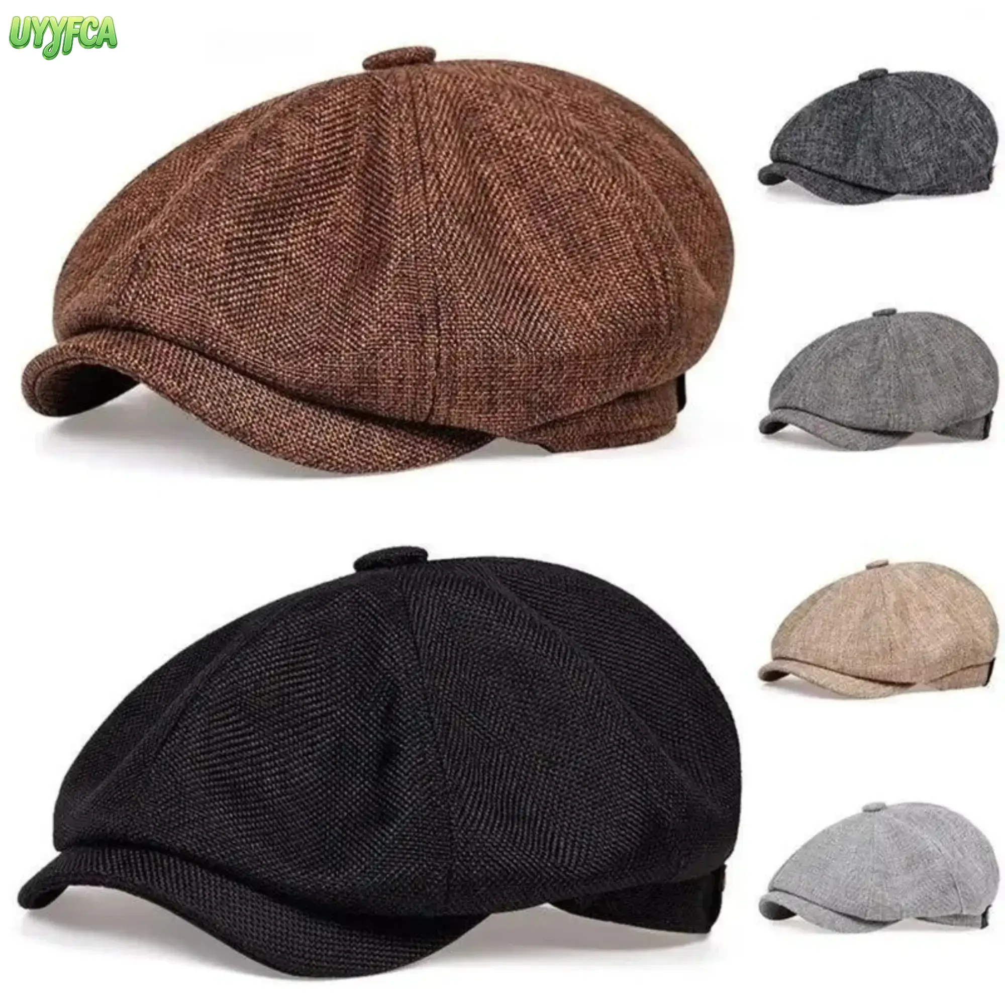 Vintage Textured Weave Linen Blend Newsboy Cap - Octagonal Shape Buckle Back Baker Boy Cabbie Hat, Breathable Wrinkle-Resistant Peaky Blinders Accessory for Daily Street Walk Smart Casual Outfits Retro Layering,back to school,back to school haul