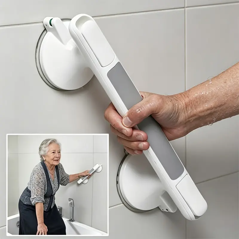 1 Pack Elderly Household Grab Bar, Drill-Free Anti-Slip Suction Cup Handrail, Reusable, Suitable for Tile, Glass and Hard Plastic Surfaces, Ideal for Bathrooms, Restrooms, Living Rooms and Kitchens, Interior Installation