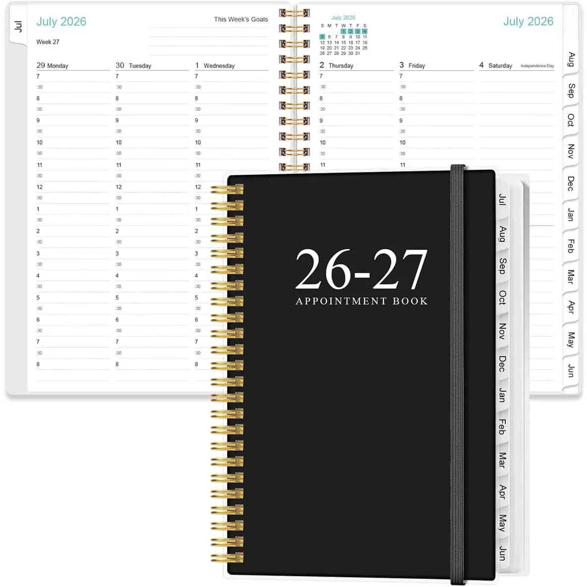 2026-2027 Appointment Book & Planner - 2026-2027 Daily Hourly Planner from July 2026 - June 2027, Weekly Appointment Book with 30-Minute Interval, Medium 6.4" x 8.5", Black
