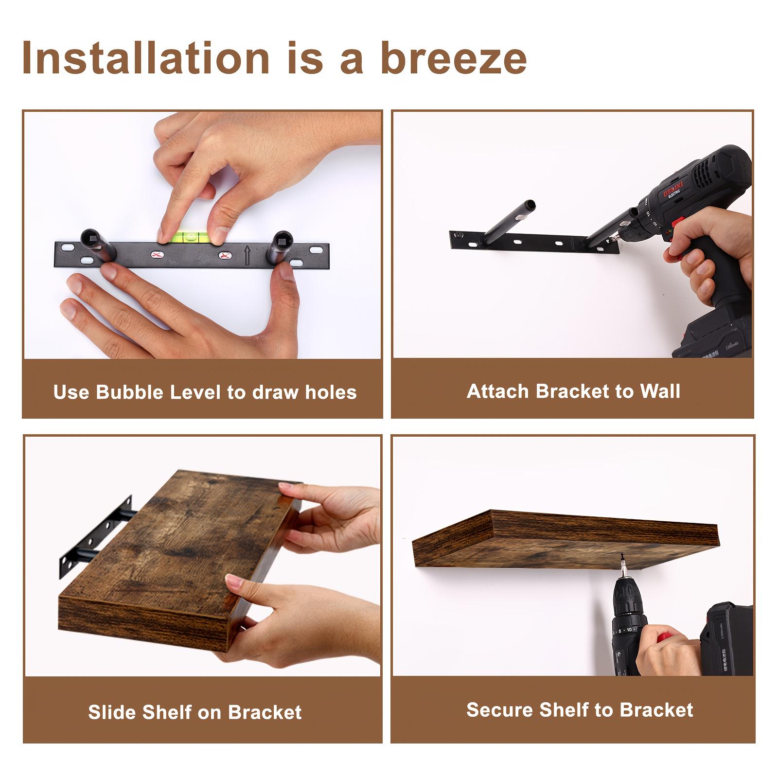 4/8pcs 15.8Inch Floating Shelves for Wall, Rustic Finish Wall Shelves, Shelves for Wall Decor, with Invisible Brackets for Home Decor, Wall Dresser, Bathroom, Living Room, Bedroom And Kitchen, Brown/Black/White/Gray