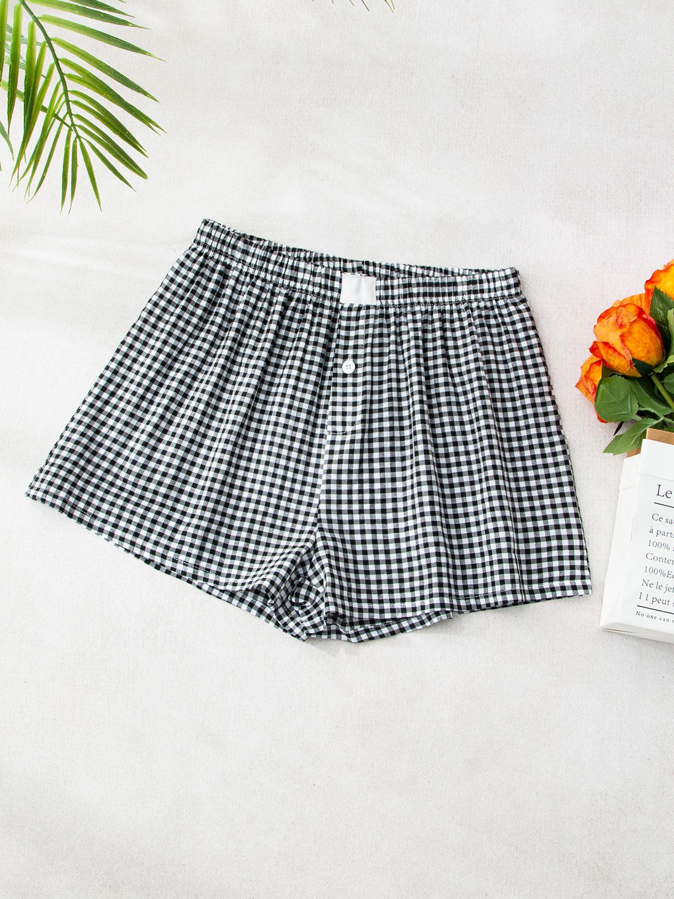 Women's Plaid Print Pajama Shorts, Casual Comfy Breathable Pajama Shorts for Daily Wear, Ladies Sleepwear Loungewear for Summer